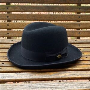 Stacy Adams Black wool felt XXL Homburg hat short rolled brim cap